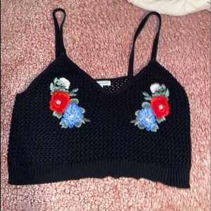 American Eagle knitted black floral crop top